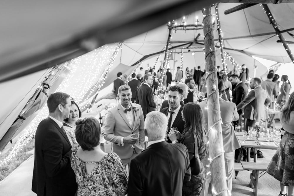everyone gathering in black and white