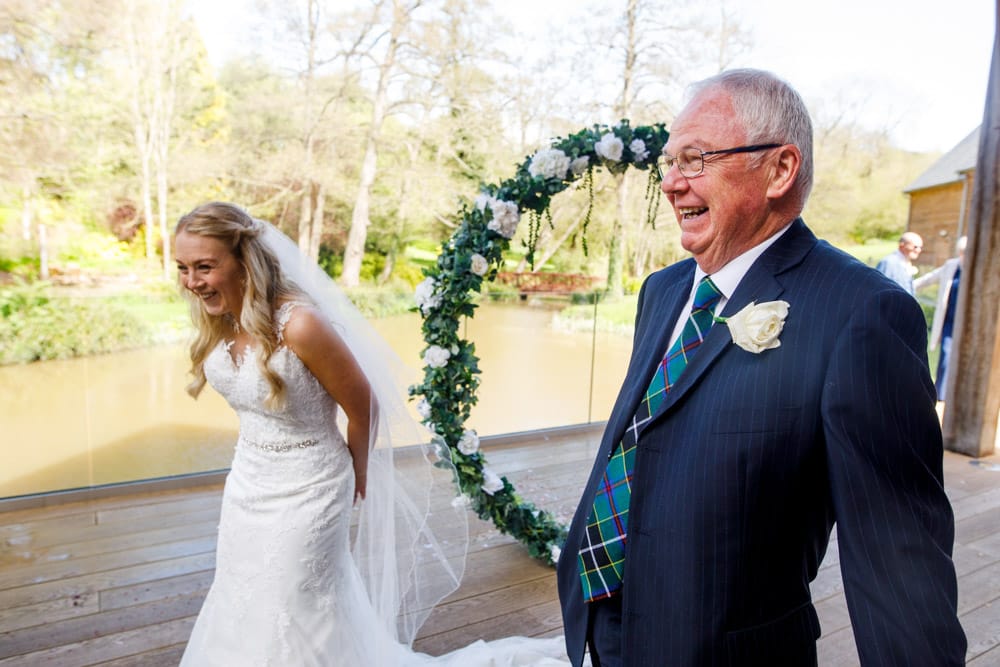 wedding guests laughing