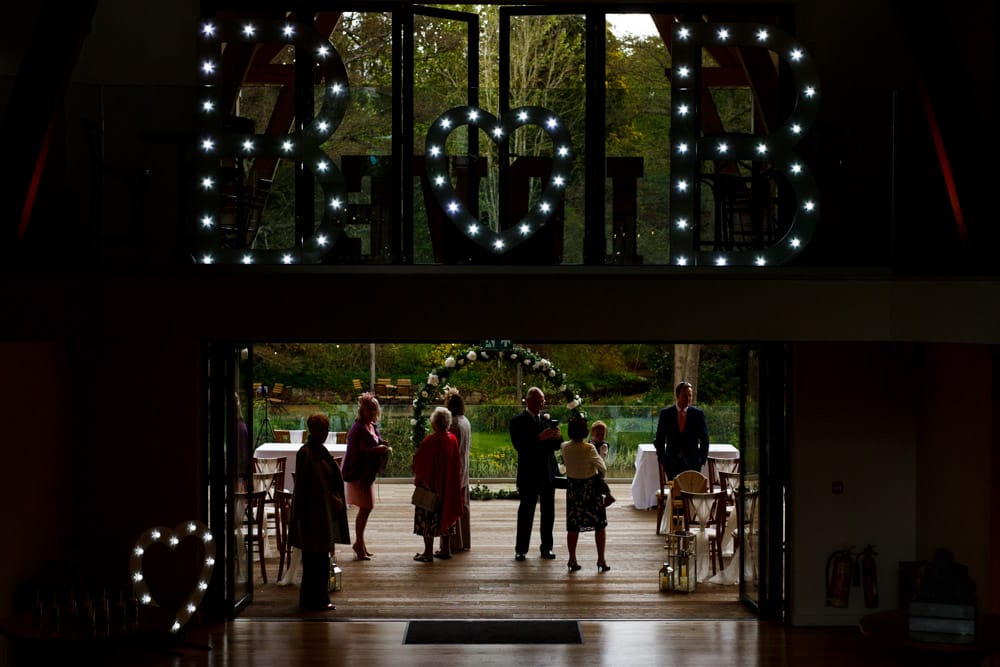 wedding guests laughing